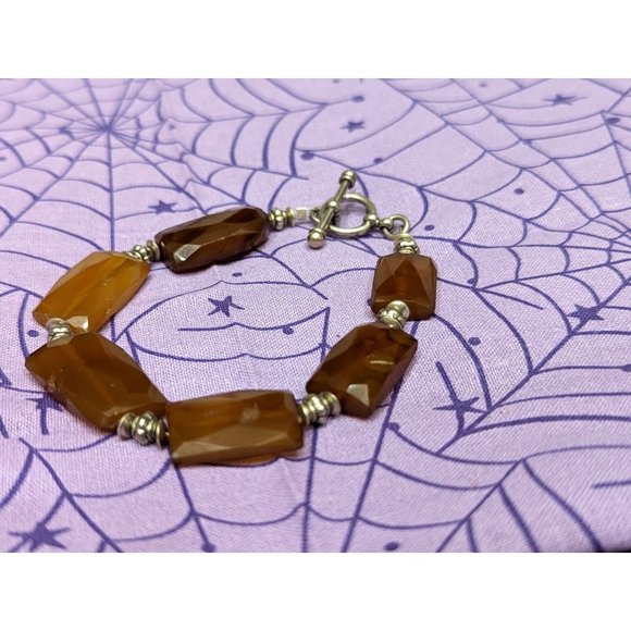 Bracelet Faceted (Brown / Root Beer / Amber) Yellow Chalcedony and Silver - Picture 1 of 10
